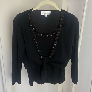 Studio I Black Top with Built-in Shrug and Colorful Embellishments